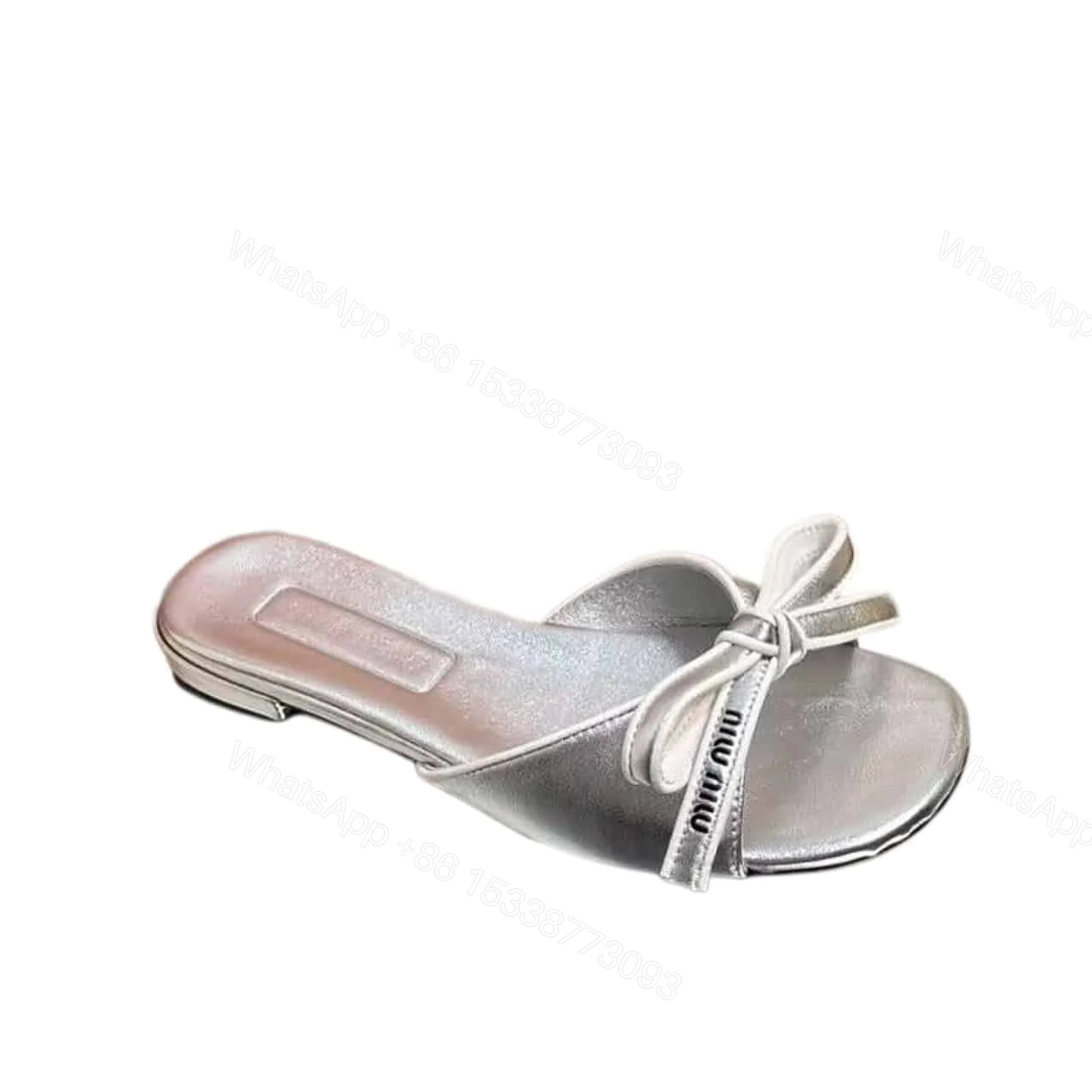 MIUMIU MORDORÉ NAPPA SANDALS WITH BOW SILVER — view 1