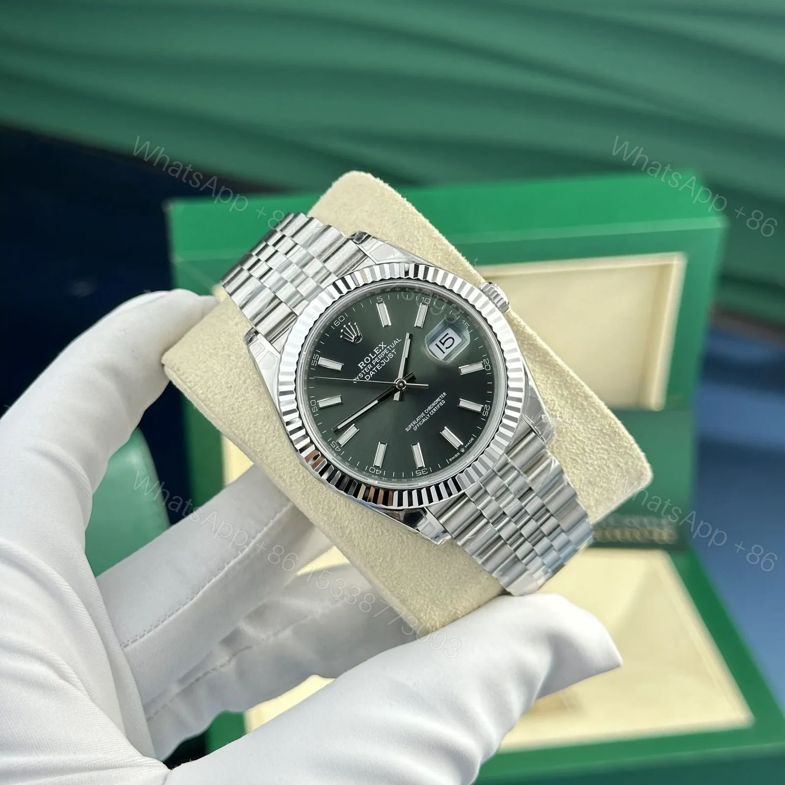 View 5 of Rolex Datejust Green Dial 126334 Jubilee 41 mm