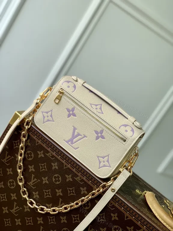 View 8 of Lavender LV-Accent Canvas Mini Bag with Chain Strap