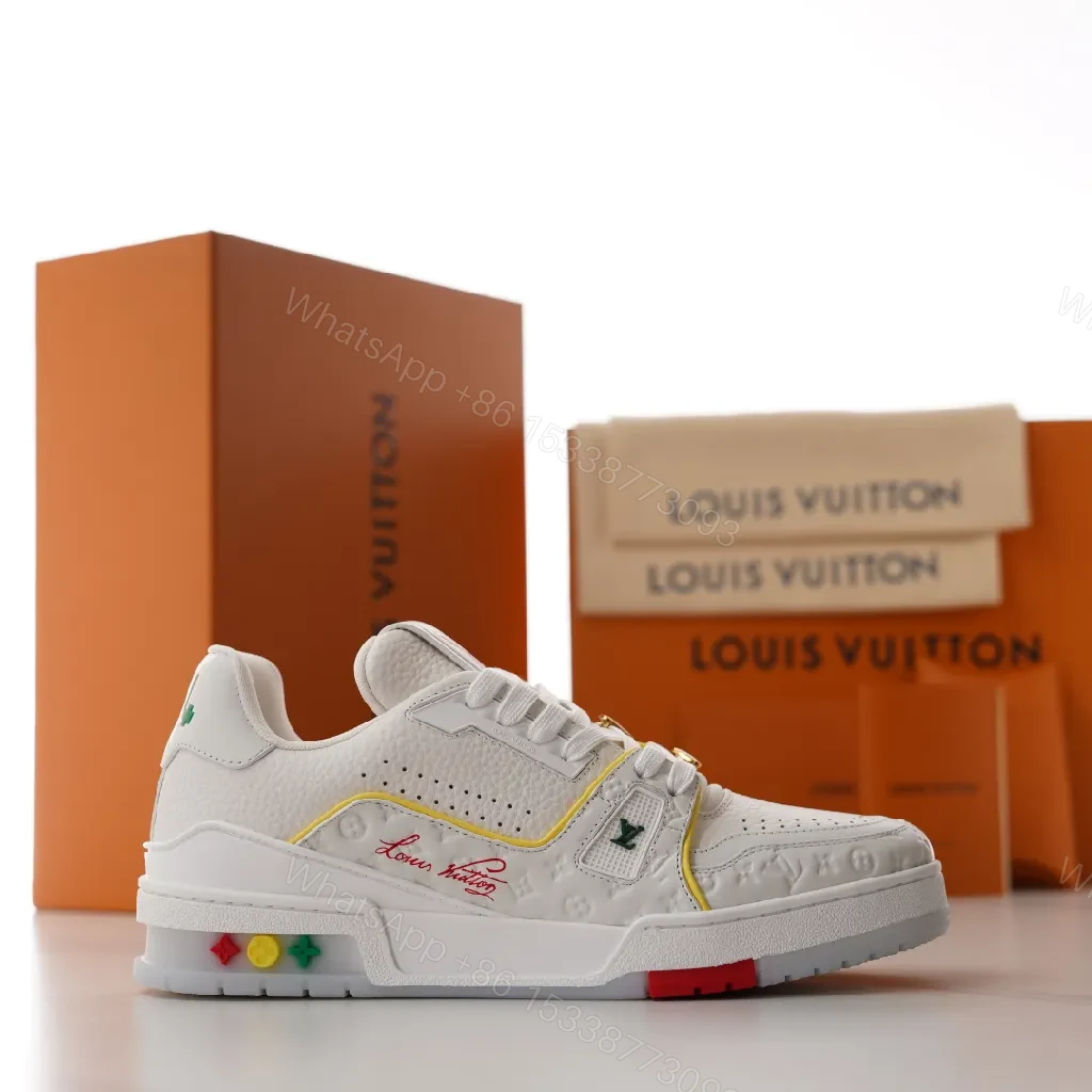 View 4 of White Leather Low-Top Sneakers with Subtle LV Details