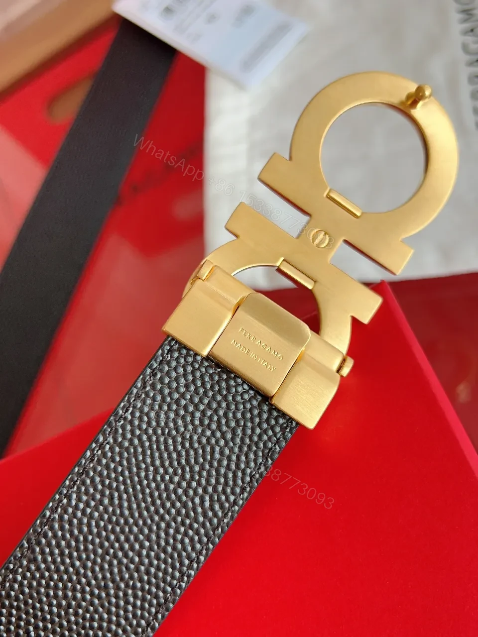 View 6 of Statement Leather Belt with Gold Buckle - Classic Black Leather Belt