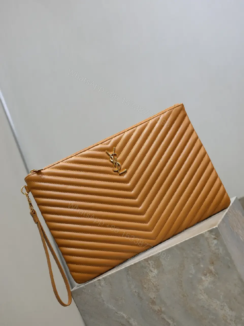View 3 of Quilted Leather Chevron Clutch with Wrist Strap - Day-to-Night Carry