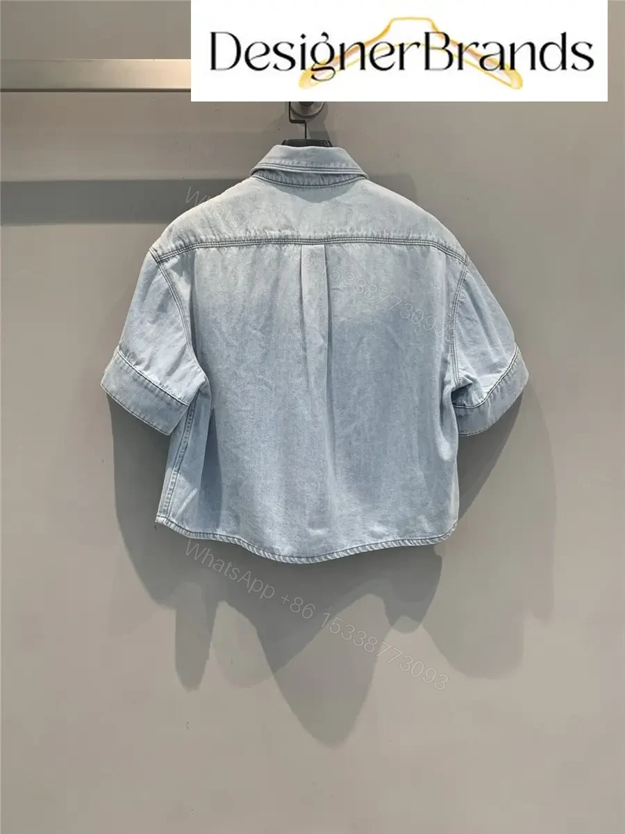 View 7 of LOEWE Paula Ibiza Anagram Embroidered Cropped Denim Shirt