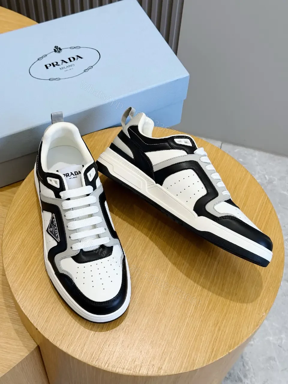 View 9 of White Black Leather Sneakers Modern Prada Inspired Sneaker Box Set