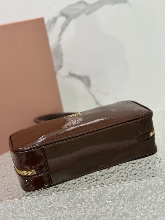 View 9 of Compact Miu Miu Patent Leather Handbag: Gold Hardware, Structured