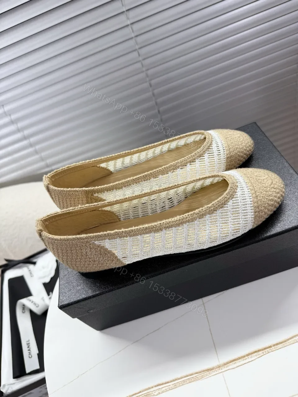 View 2 of Textured-Woven Chanel-Inspired Espadrille Flats, Low-Profile Comfort