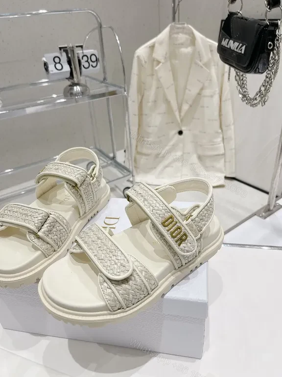View 6 of Cream Woven Strap Sandals with DIOR Accent, Premium Comfort Footwear