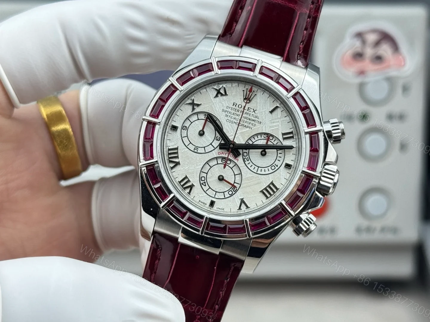 View 3 of Rolex Daytona Meteorite Ruby Replica 40MM Exclusive Burgundy Leather Strap LB2-RUBY-METEORITE