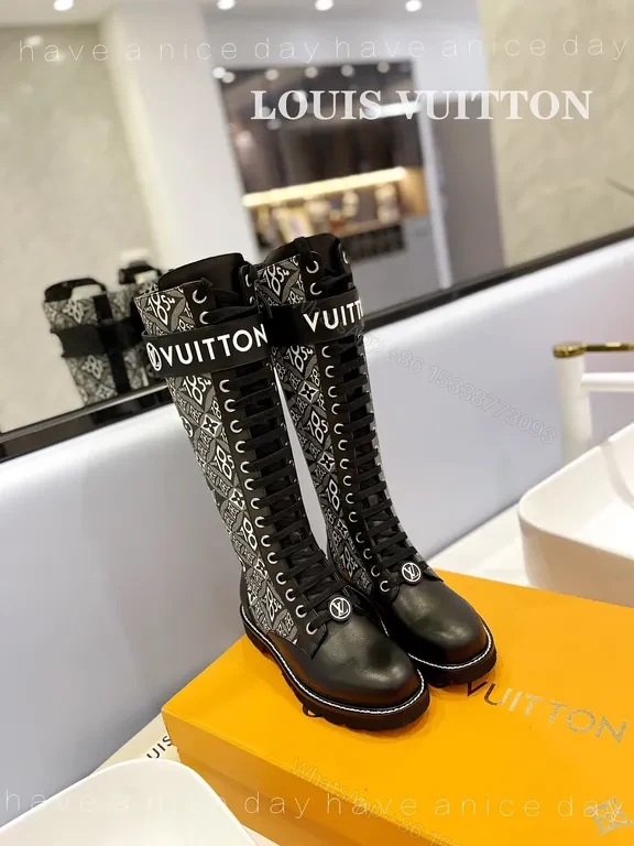 View 8 of Bold Monogram Knit Boots - LV-Inspired Halo Lug Sole Boots