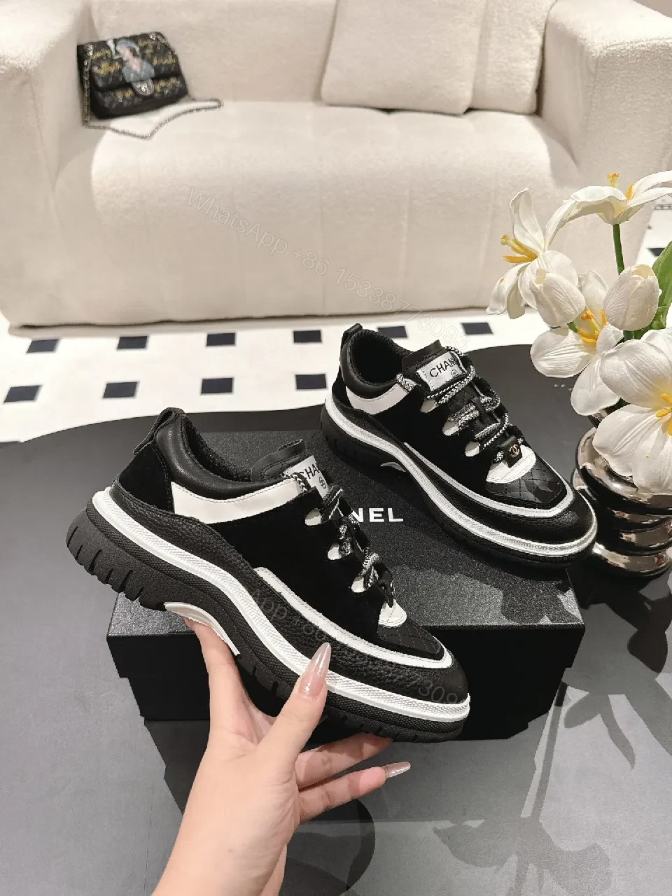 View 9 of Black White Quilted Luxe Sneakers: Premium Comfort, Couture Influence