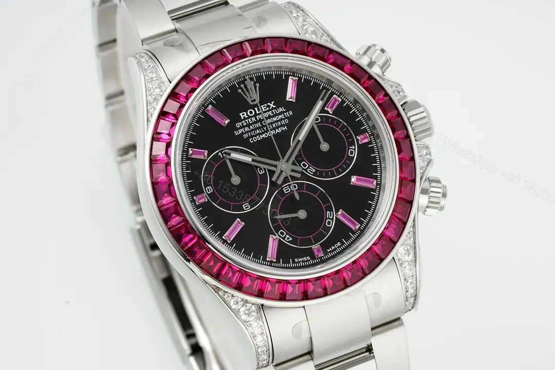 Stunning black pink daytona replica 40MM Ruby Bezel Edition RG-DAYTONA-BLACK-PINK-RUBY — view 1