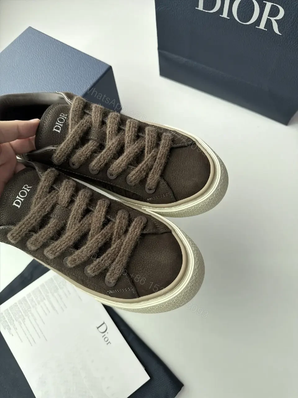 View 12 of Brown Leather Sneakers Canvas Casual Dior Branding Sneaker