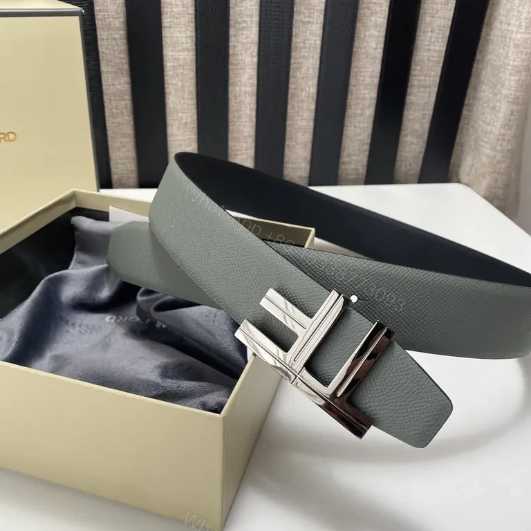 View 7 of Graphite Calfskin Minimalist Belt â€“ Tom Ford Style, 35mm buckle