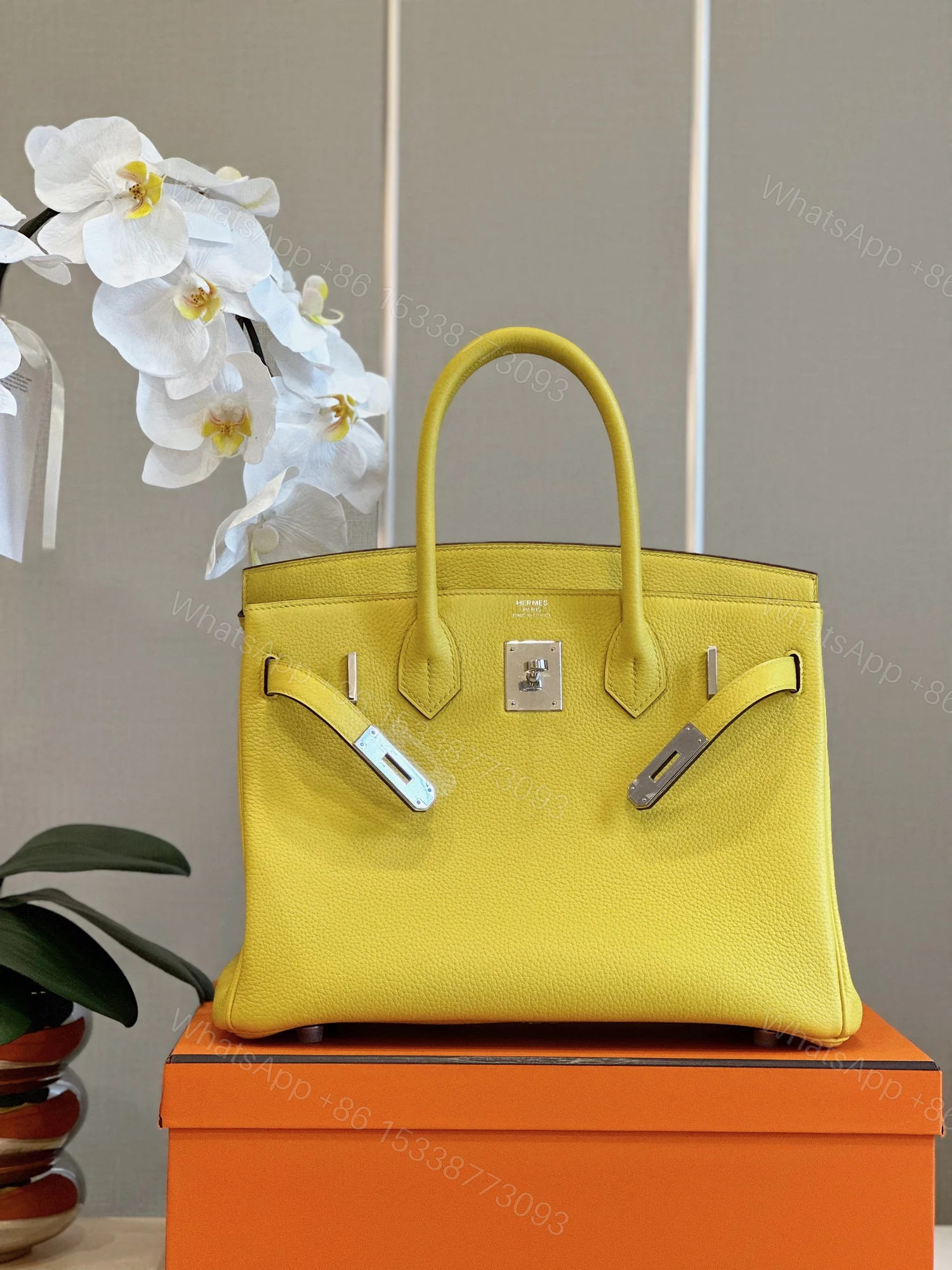 View 8 of Hermes Birkin 30 Amber Yellow Palladium Hardware