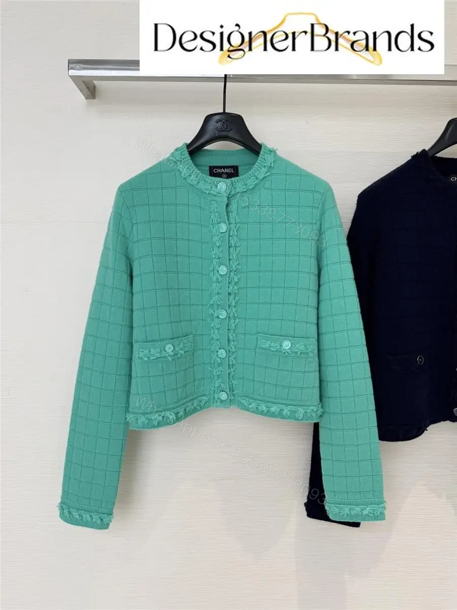 Mint Grid-Texture Tweed Jacket: Modern Color Pop, Fringe Detail — view 1