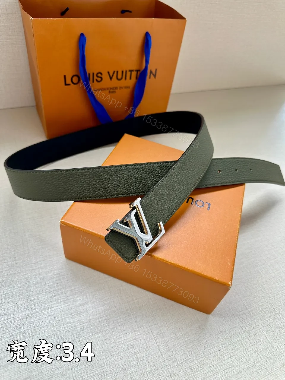 View 8 of Lux Black Pebbled Leather Belt with Iconic Buckle