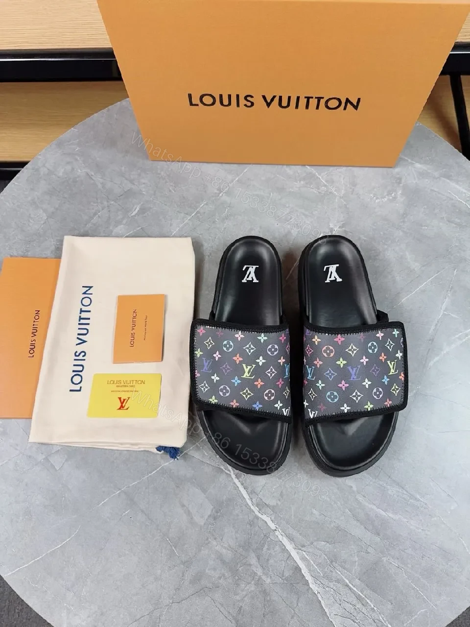 View 9 of Rainbow Monogram Slide, Premium Comfort, Luxury Casual Slip-On