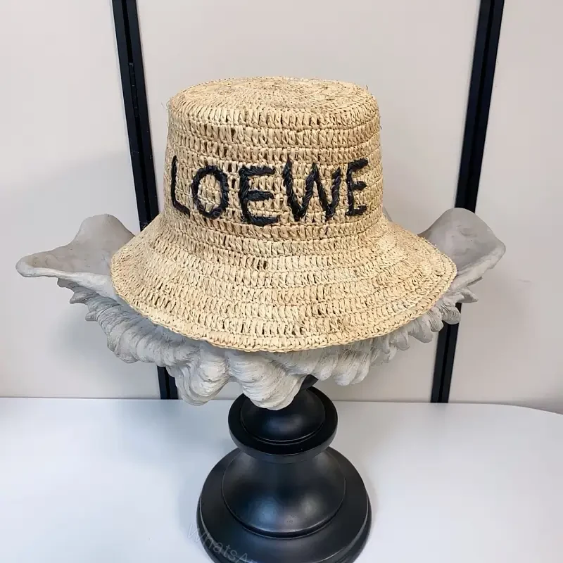 Natural Straw Hat with LOEWE-Style Print - Lightweight, Sun-Shielding Cap — view 1