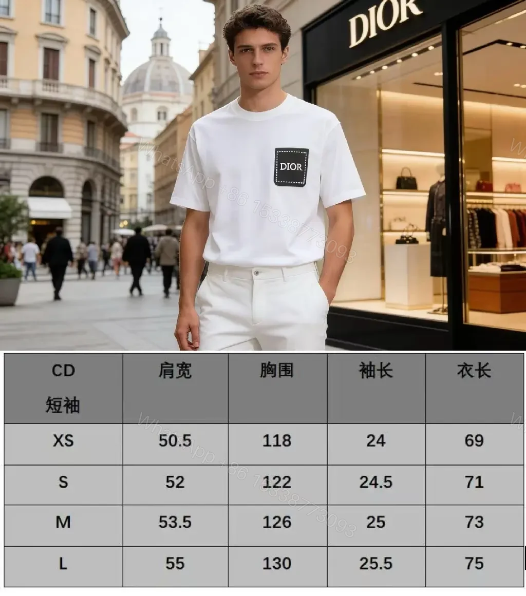 View 6 of Minimalist White Tee with Dior Pocket: Subtle Luxury T-Shirt