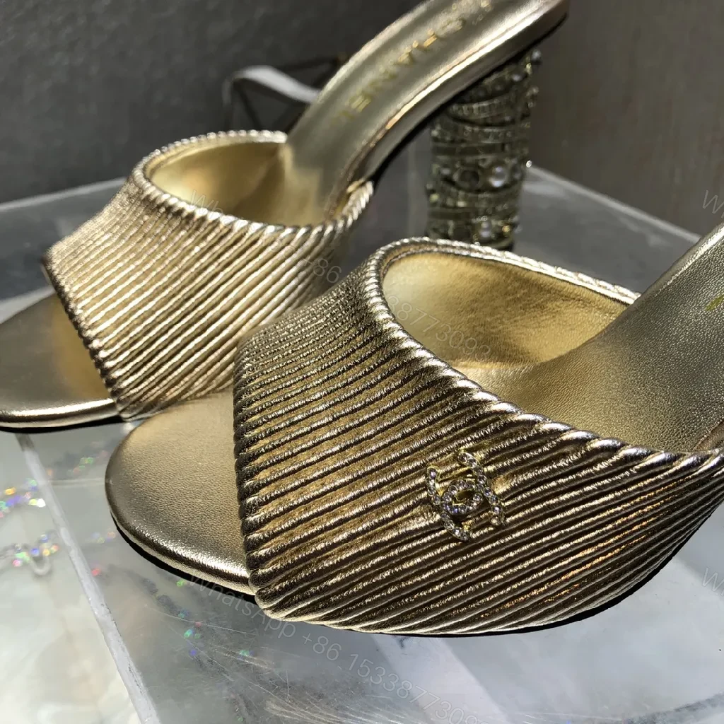 View 3 of Glam Metallic Slip-Ons: Sculpted Heel Luxury Mules