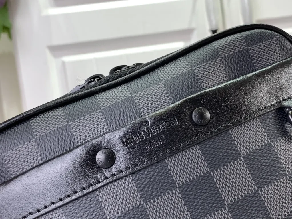 View 8 of Lux Damier Graphite Crossbody: Leather-Trim, All-Day Versatility