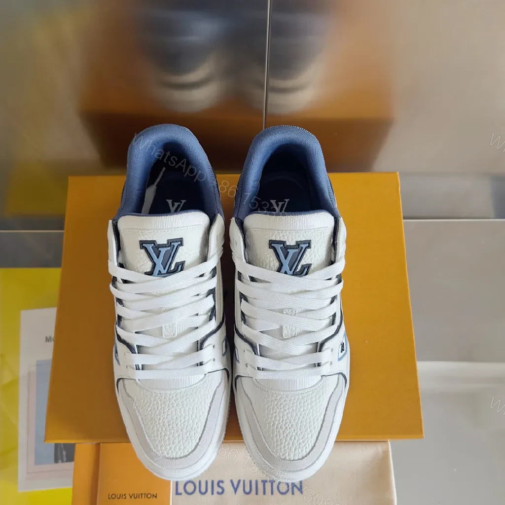 View 5 of Sophisticated White & Navy Luxe Sneaker with Texture