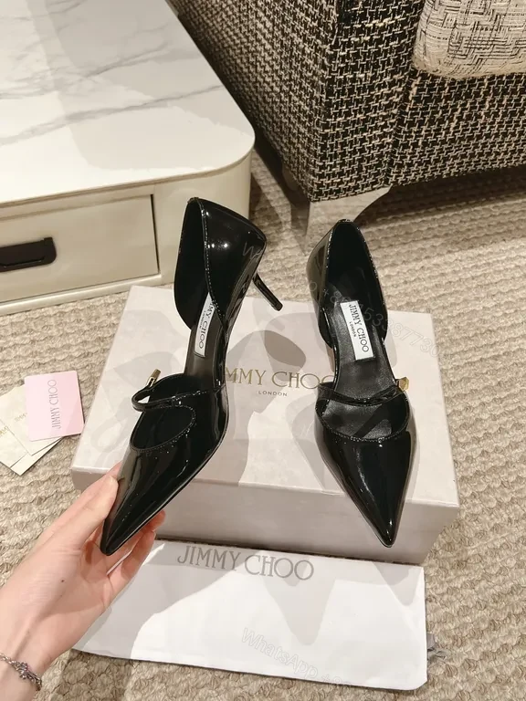 View 8 of Elegant Satin-Lined Pointed-Toe Heels with Gold Accent, Patent Black, Luxury Style, All-Day Comfort, Heels