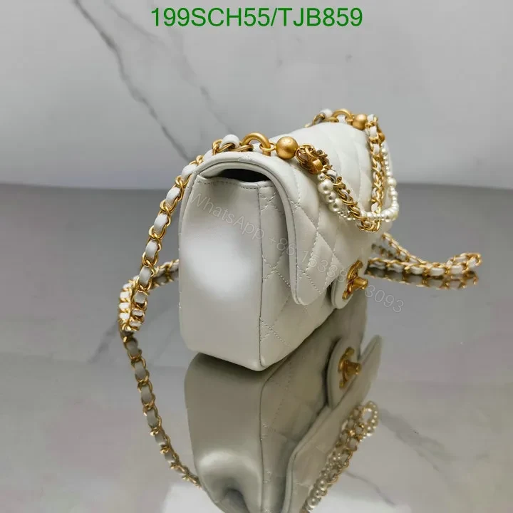 View 2 of Chanel White Flap Bag featuring Pearl Crush and Gold Hardware M9524