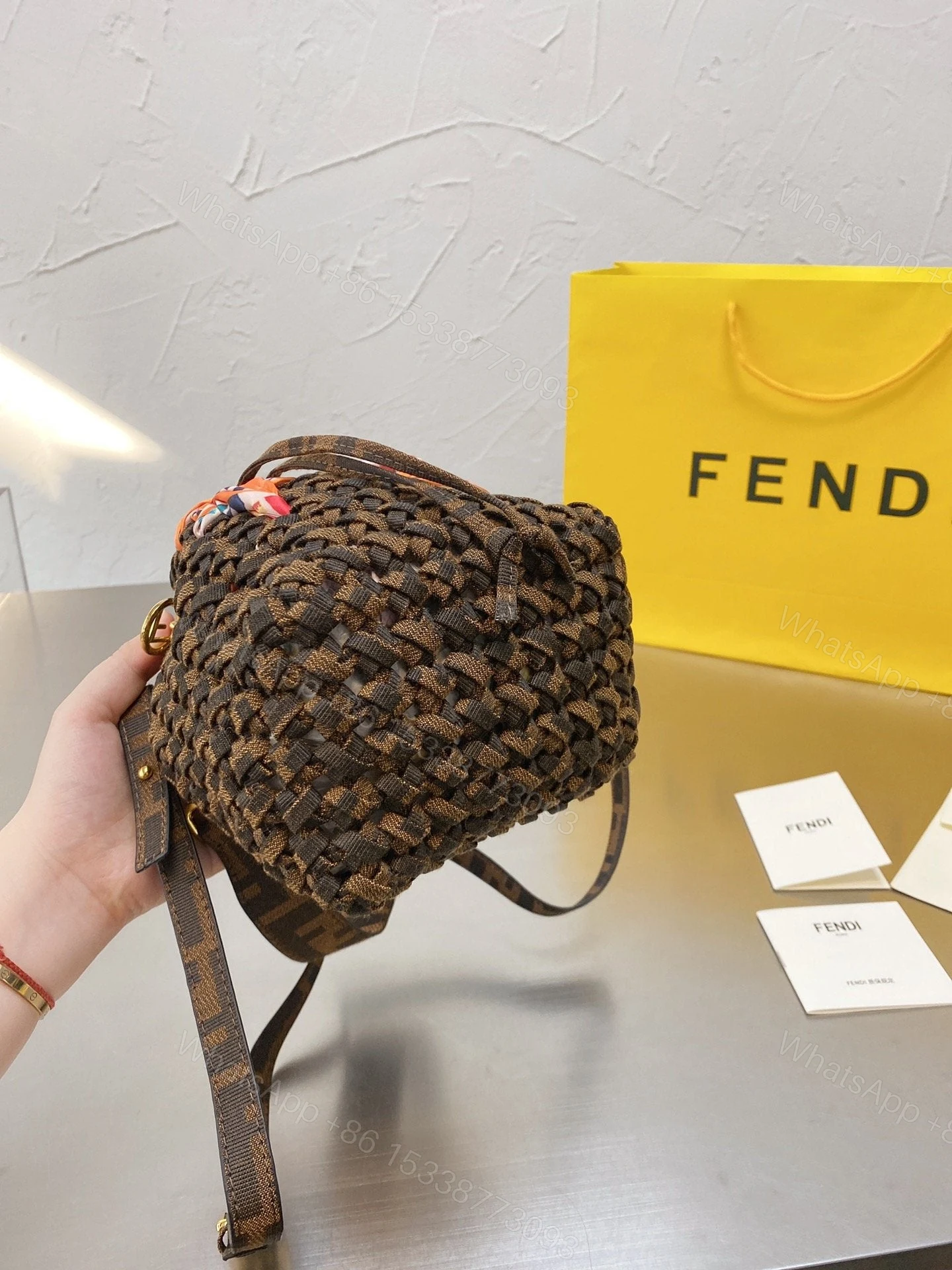 View 8 of Fendi Fendi Mon Tresor FF Jacquard Drawstring Bucket Bag