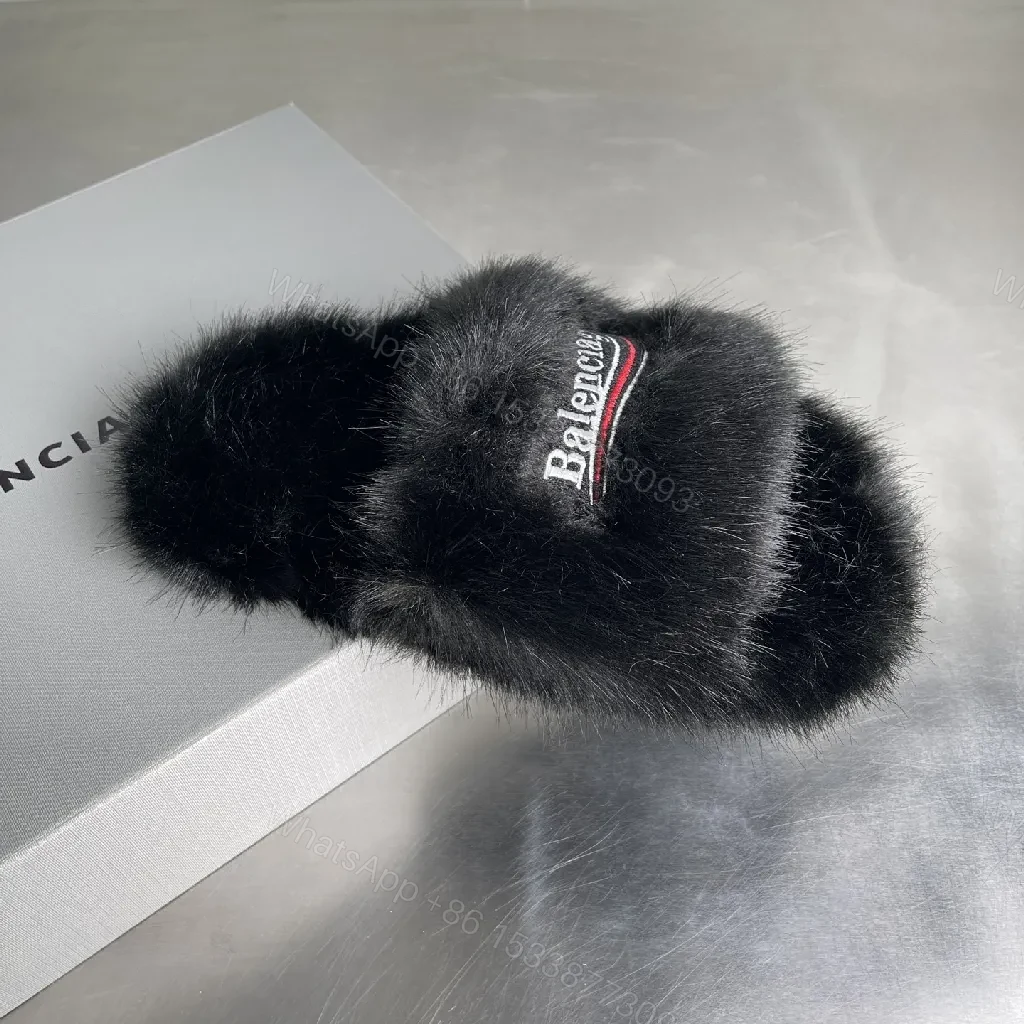 View 7 of Cozy Faux Fur Slippers – Luxury Embroidery, Open Slip-On Comfort