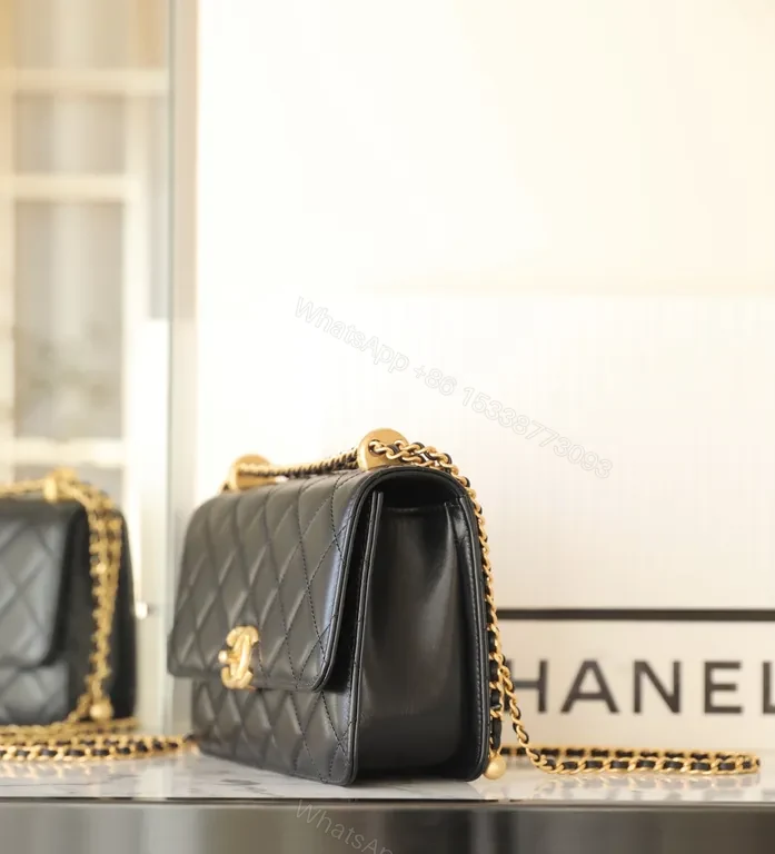 View 4 of Chanel-Inspired Quilted Leather Crossbody Bag, Goldtone Hardware
