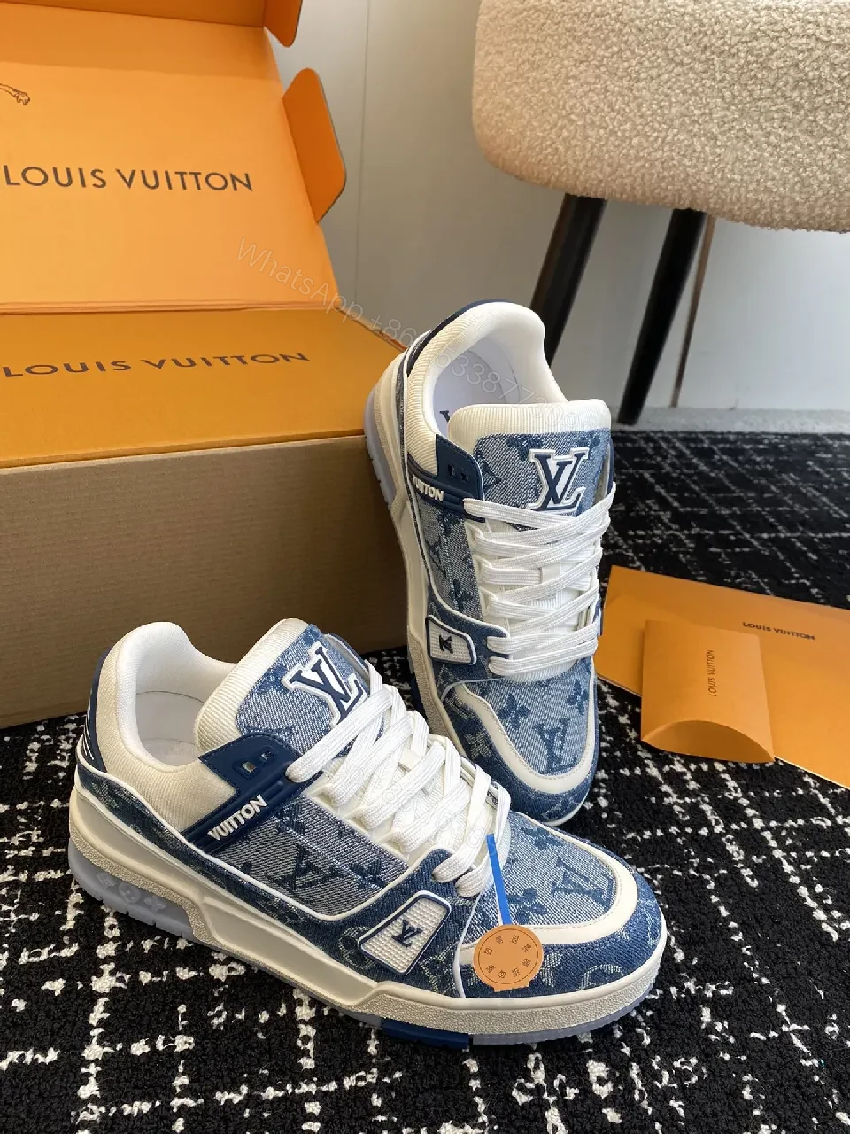 Denim Luxe High-Tops: LV-Textured Comfort Sneakers — view 1