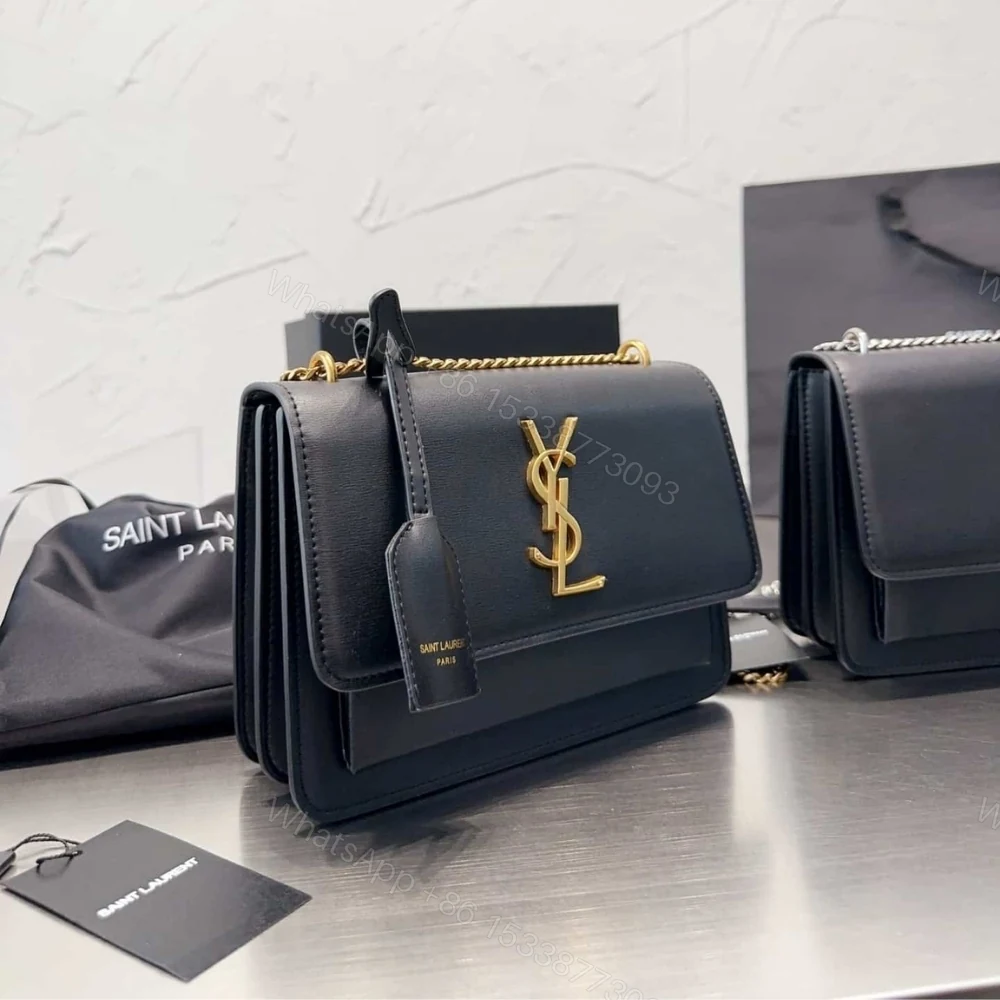 View 2 of Saint Laurent Sunset Medium Chain Bag In Smooth Black 22Cm 442906D420W1000