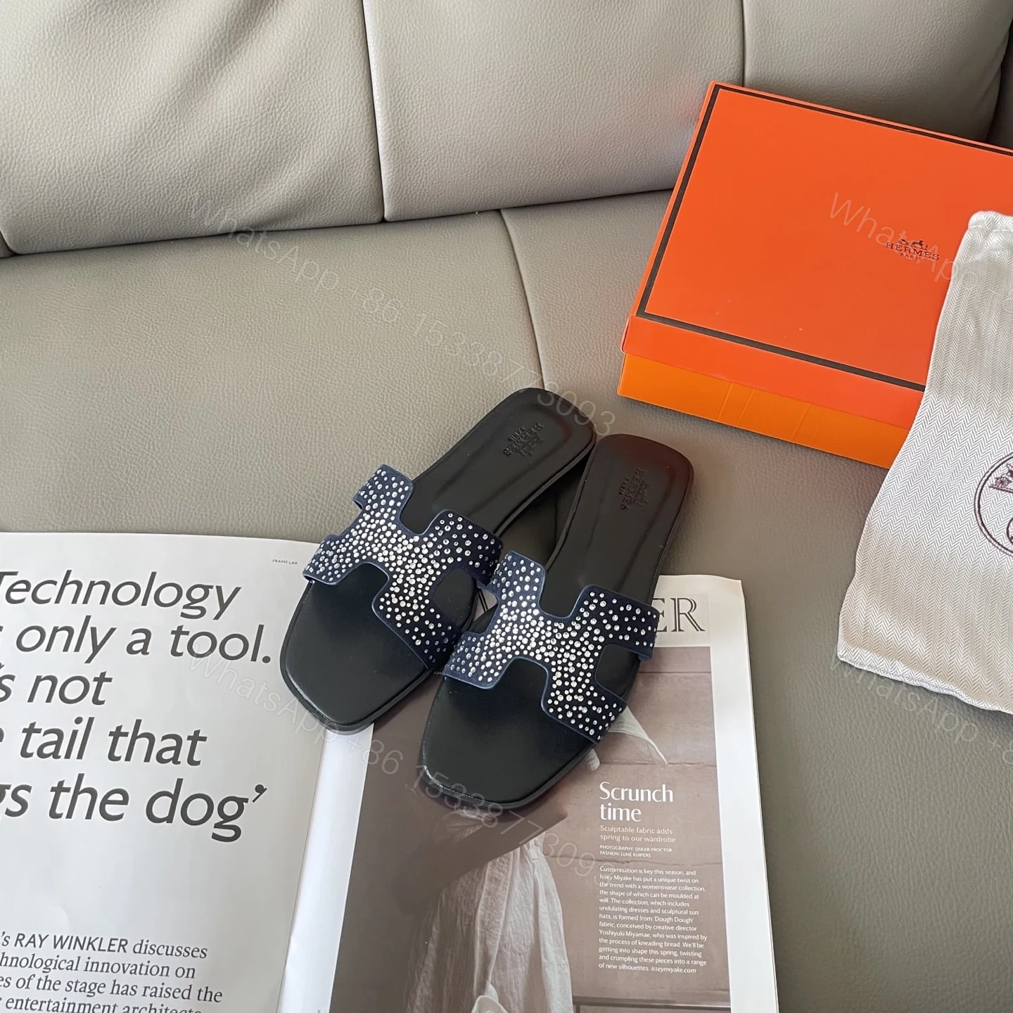 View 2 of HERMES ORAN SANDAL CRYSTLE BLUE