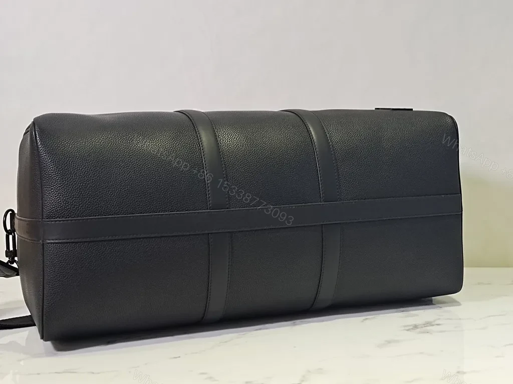 View 7 of Executive Black Duffle: Pebble Leather, LV-Inspired Travel Bag