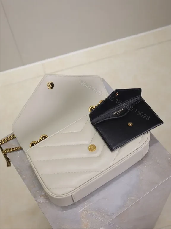 View 8 of Chic Quilted YSL-Logo Bag Set: Leather, Gold, Compact Cardholder