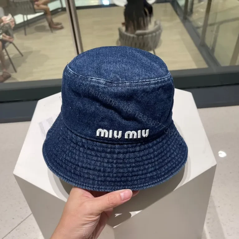 View 8 of Denim Bucket Hat: premium Miu Miu logo, casual luxe