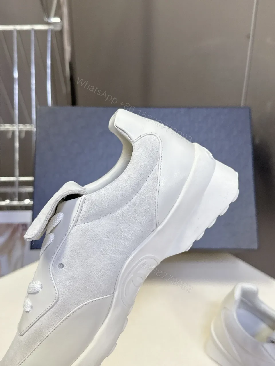 View 9 of White Premium Trainers: Minimalist Leather-Suede, Velcro Closure Sneaker