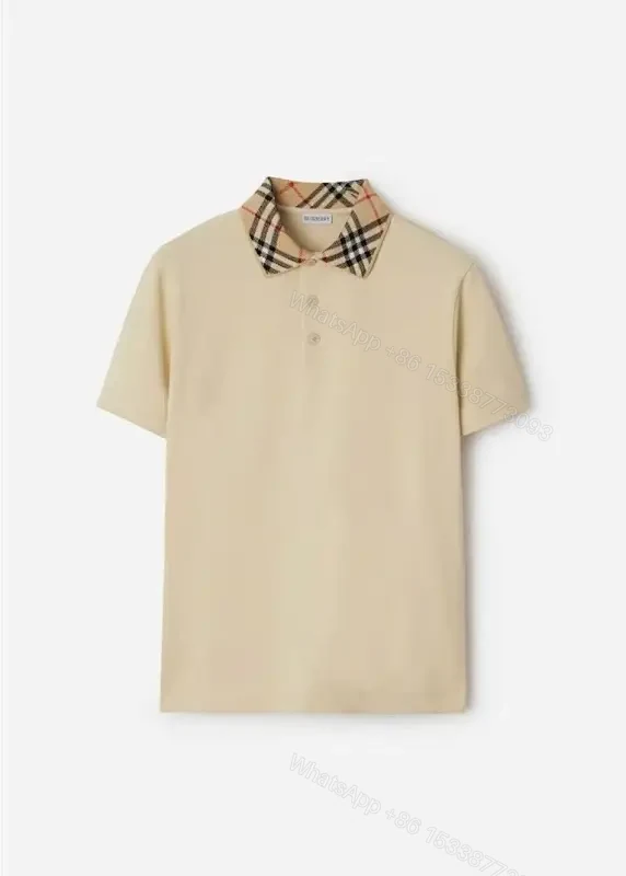 Beige Polo Shirt + Cotton Knit + Minimalist + Signature Check Collar + Polo Shirt — view 1