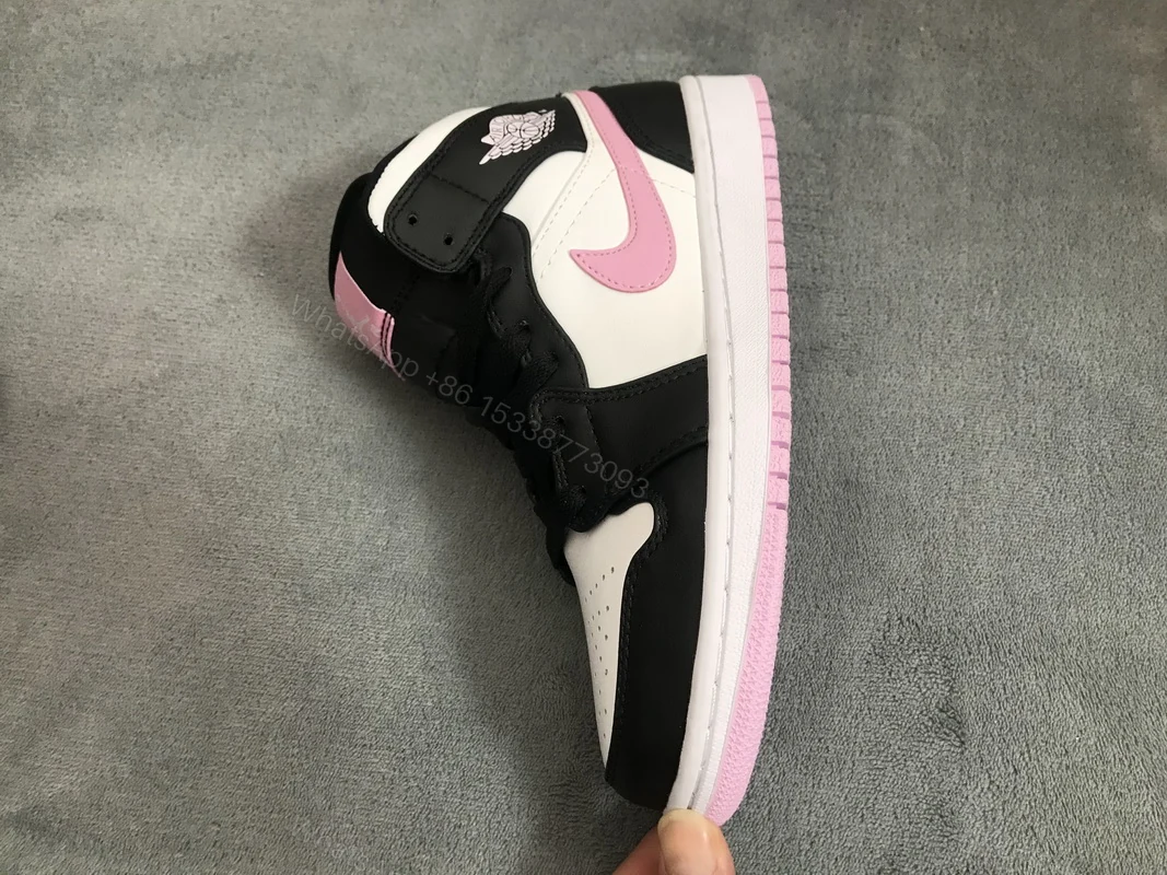 View 4 of Air Jordan 1 Mid White Black Light Arctic Pink (GS) 555112-103