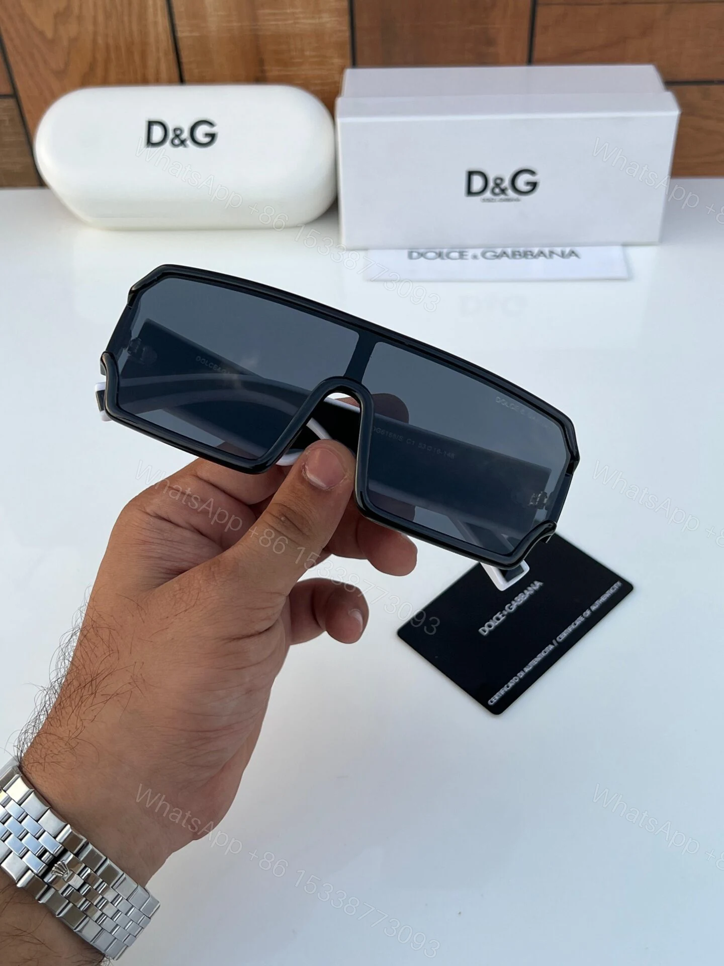 View 2 of Dolce & Gabbana Shield Sunglasses Matte Black Dark Grey