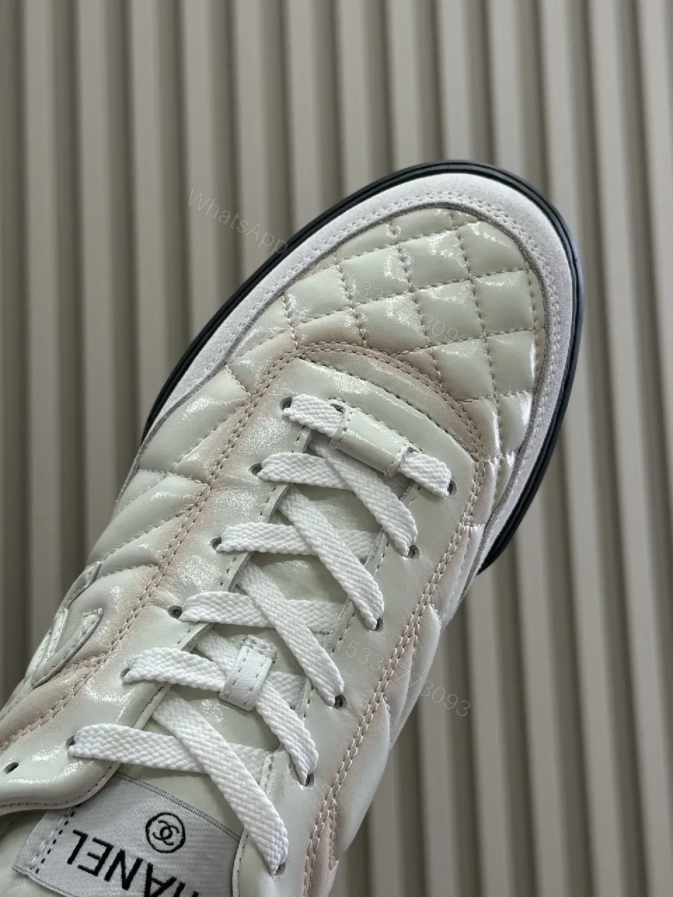 View 9 of White Quilted Leather Sneaker with Subtle Luxe Details
