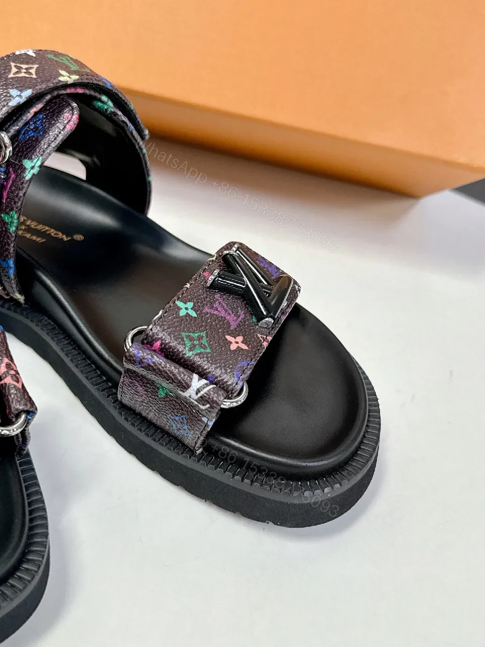 View 2 of Multicolor Monogram Sandals with Bold Straps - Luxe Comfort
