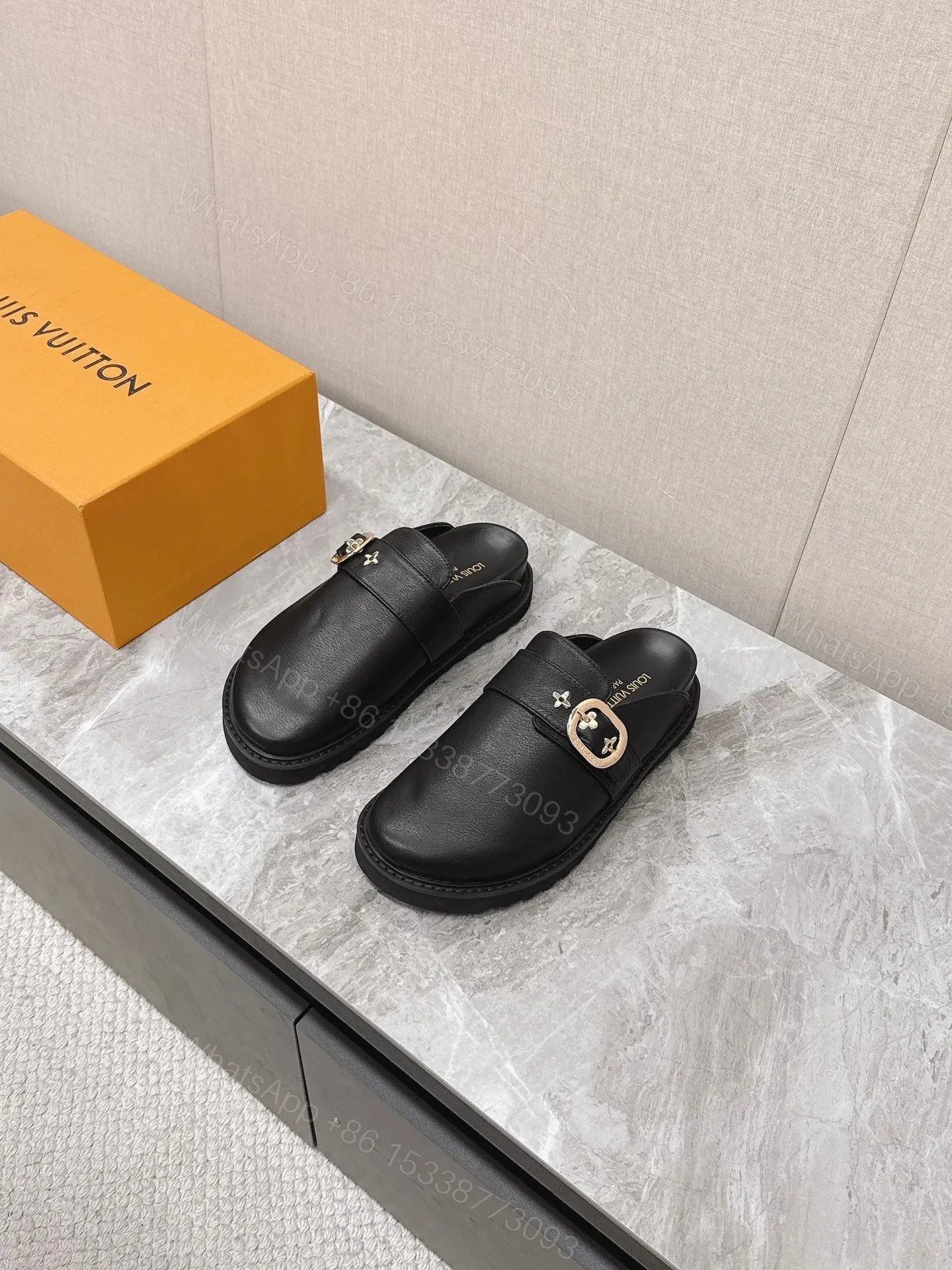 LV Women Black Leather Mules — view 1