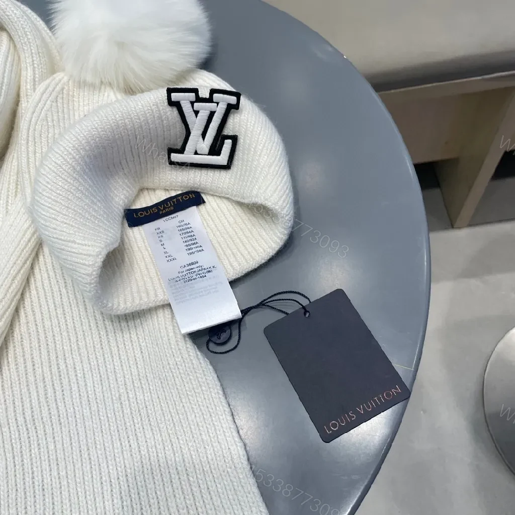 View 6 of White Knit Beanie & Scarf Set - Plush Warmth, Subtle Logo