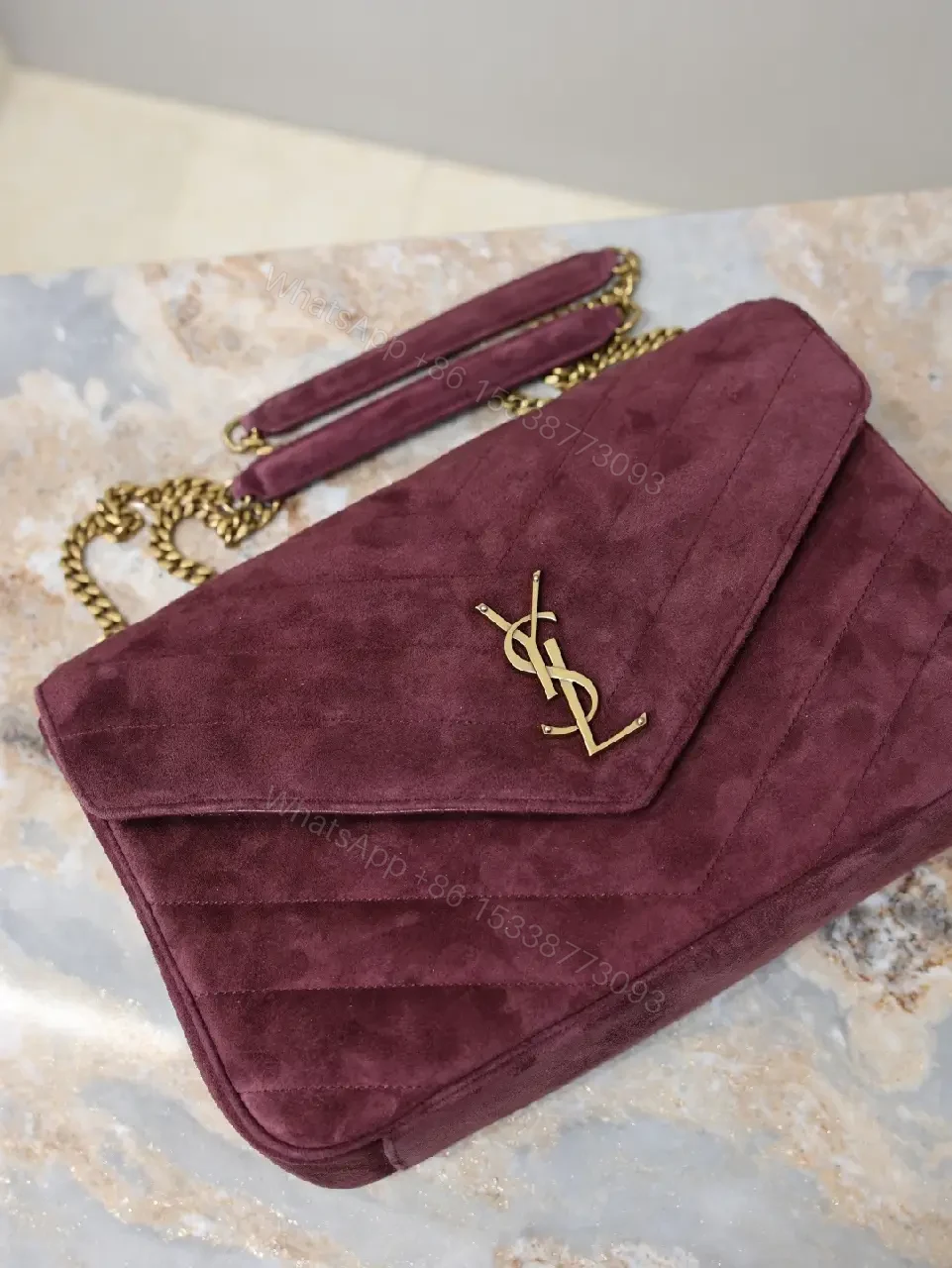View 4 of Burgundy Quilted Velvet Satchel - Structured Luxury Bag