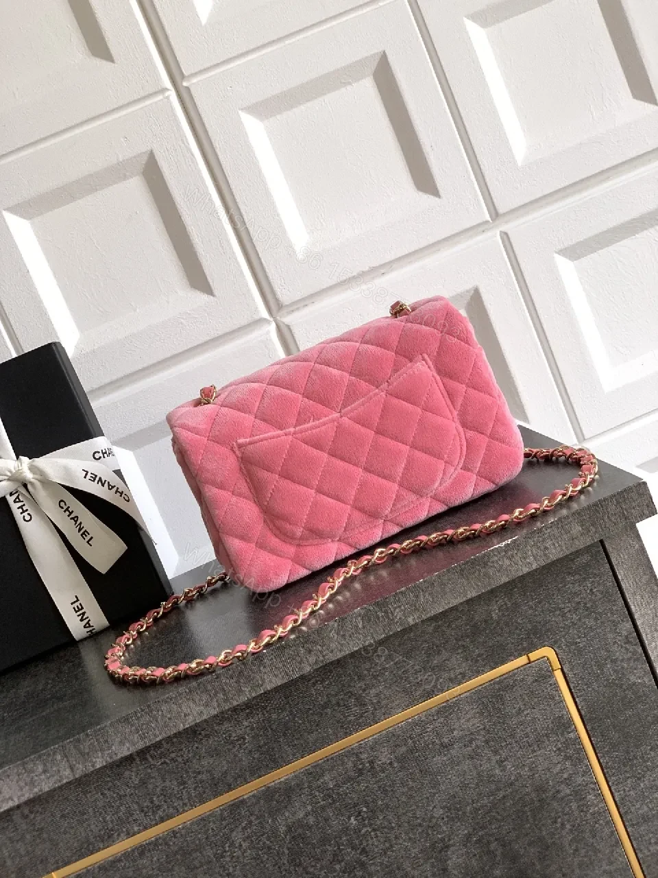 View 7 of Pink Quilted Mini Bag - Gold Hardware Chic Crossbody