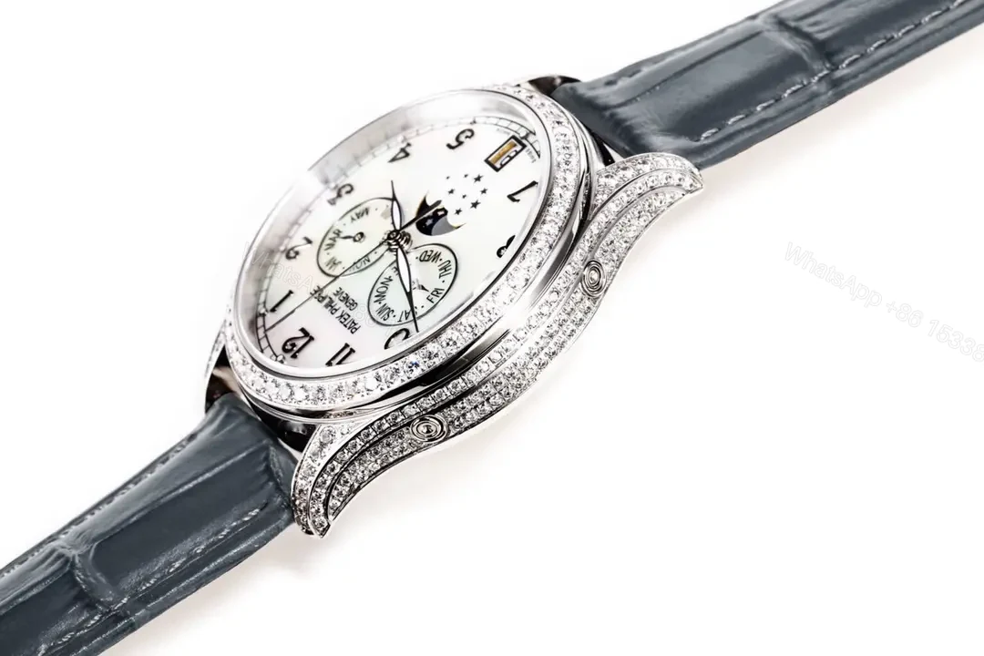View 6 of Patek Philippe Complications Annual Calendar Moon Phase Women’s Watch 4947R/4947G 4948R/4948G Rose Gold/White Gold Diamond Set Case Black Leather Strap
