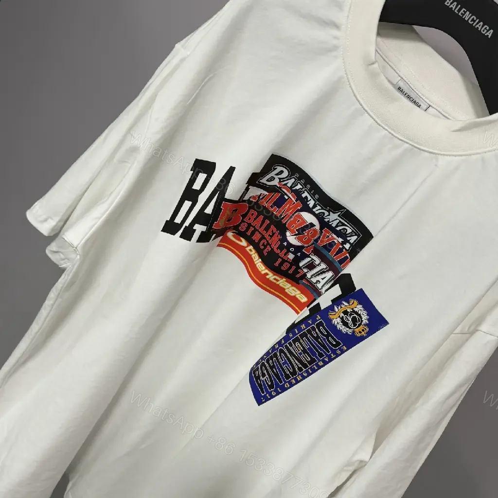 View 8 of White Cotton Oversize T-Shirt Balenciaga Graphic Patch Style Trendy Top
