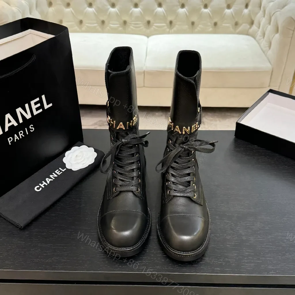 Boldly Polished Combat Boots with Gold Detail — view 1